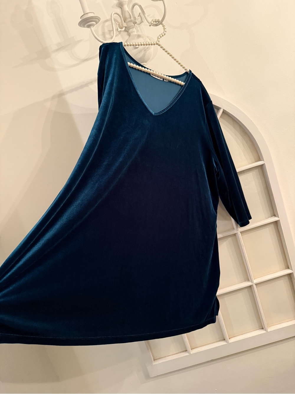 Susan Graver Emerald Stretch Velvet V-Neck Tunic Top | Plus Size 3X Holiday